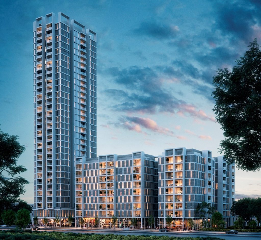 מתחם אופטושו ליוויק תל אביב של קרסו נדלן במימון רובי קפיטל ומנורה. קרדיט הדמיה: MYS Architechts