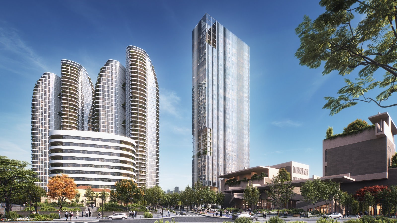 מתחם מגורים תעסוקה מסחר ובית הבאר בתחנה המרכזית הישנה של לוינשטין ושיכון ובינוי. קרדיט: 3dvision 